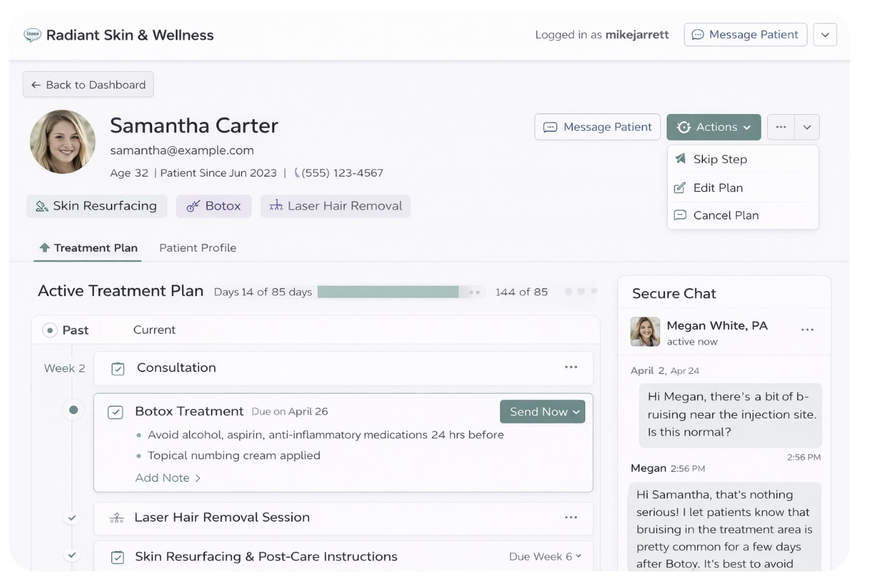 Provider view of patient treatment plan