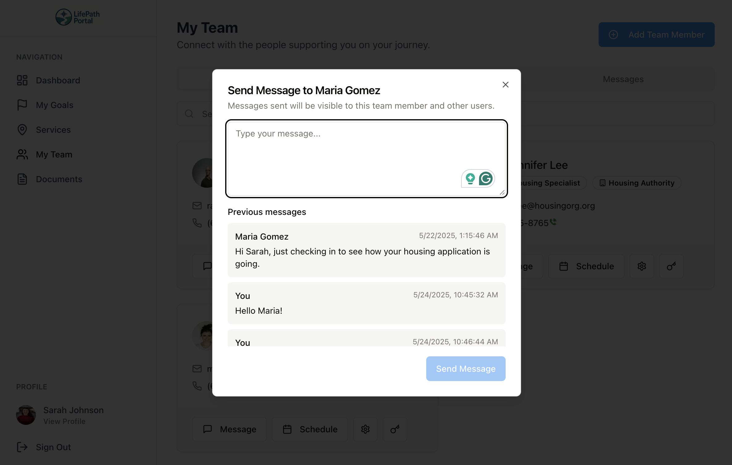 Secure in-app messaging between user and support team